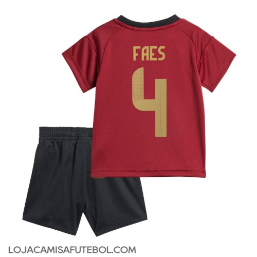 Camisa de Futebol Bélgica Wout Faes #4 Equipamento Principal Infantil Europeu 2024 Manga Curta (+ Calças curtas)